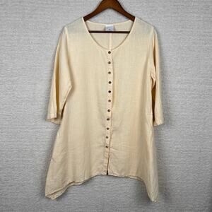 Click Color Me Cotton Womens Top M Cream Linen Button Front Casual Coastal Tunic